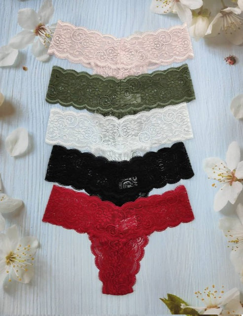 5 pcs Floral Lace Thongs