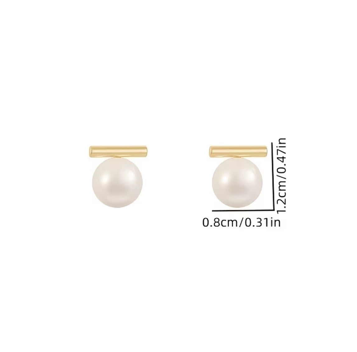 Modern Simulated Pearl & Gold Bar Earrings