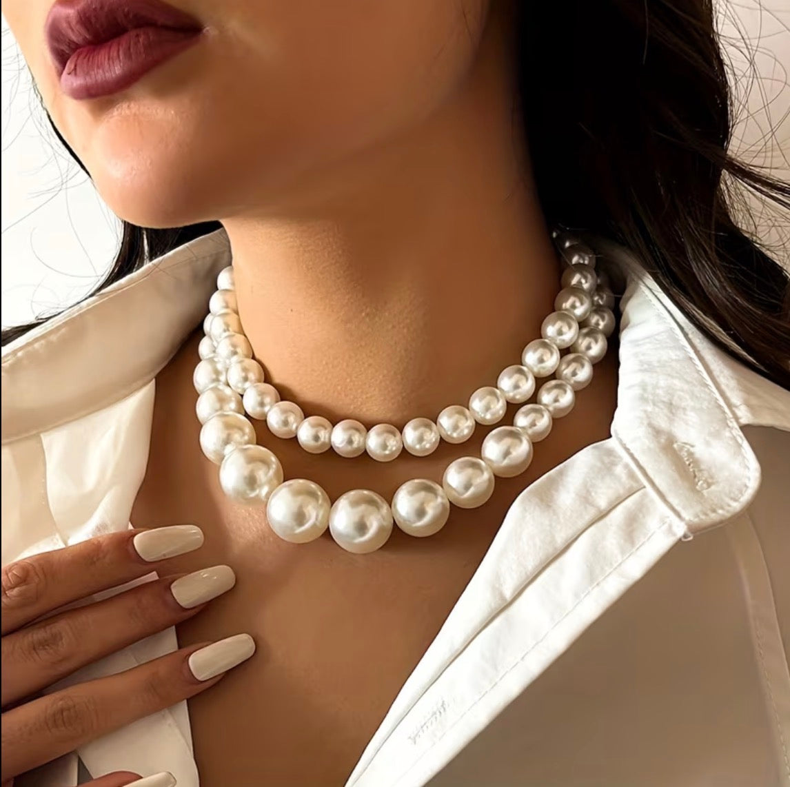 Graduated Simulated Pearl Double-Strand Necklace