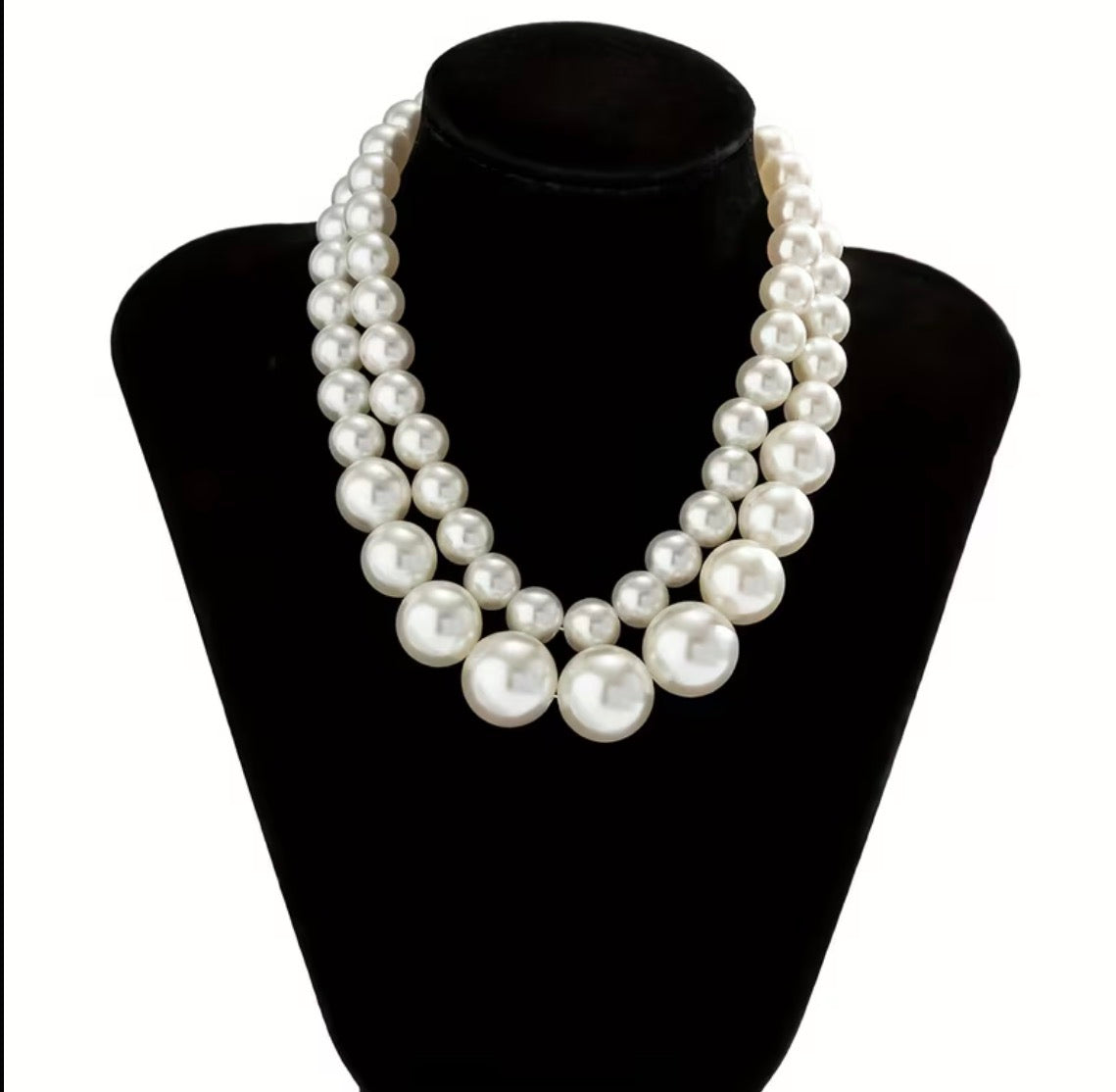 Graduated Simulated Pearl Double-Strand Necklace