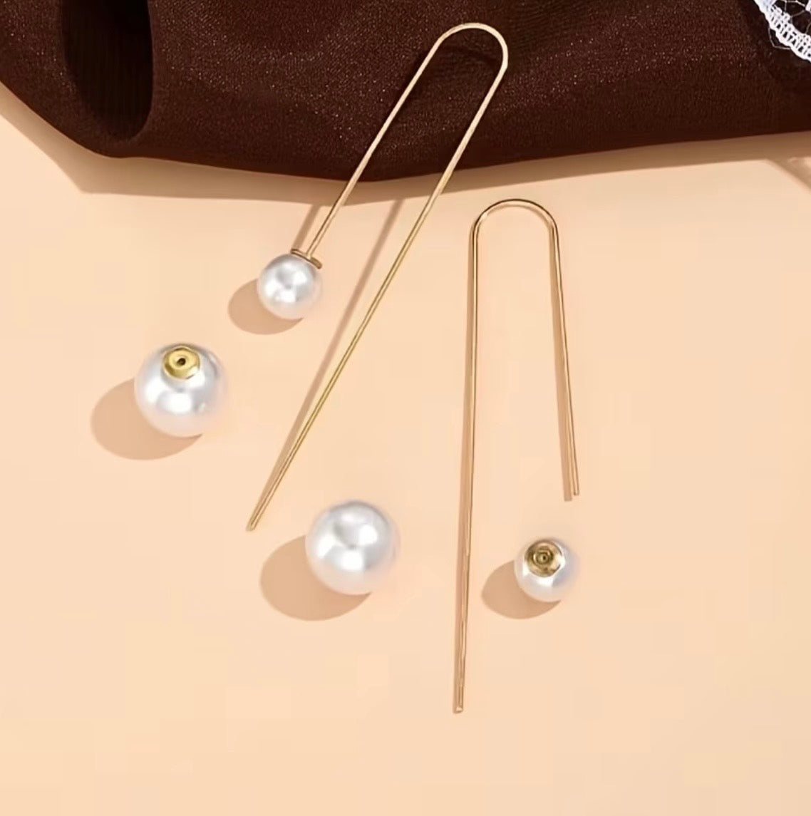 Long Gold-Tone Simulated Pearl Drop Earrings