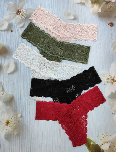 5 pcs Floral Lace Thongs